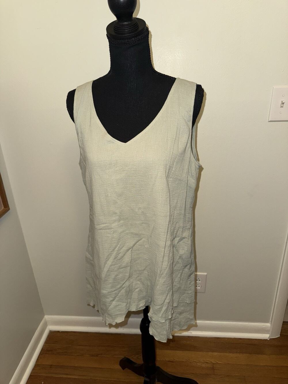 Soft Surroundings SM Light Sage Green Layered Gauzy Cotton Blouse Lagenlook